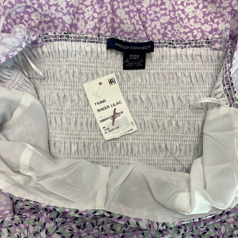 French Connection Lilac Floral Mini Dress Size 2 Smocked Ruffle Hem NWT - Picture 3 of 14